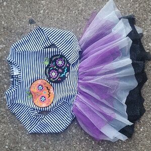 Emily Rose Pumpkin Dia de Los Muertos Halloween Skulls Striped Dress Tulle Skirt